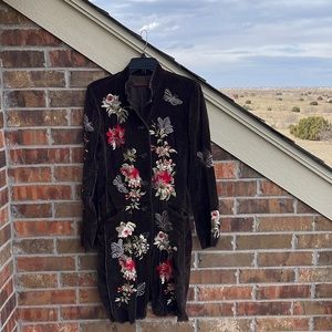 Johnny Was medium brown velvet embroidered jacket